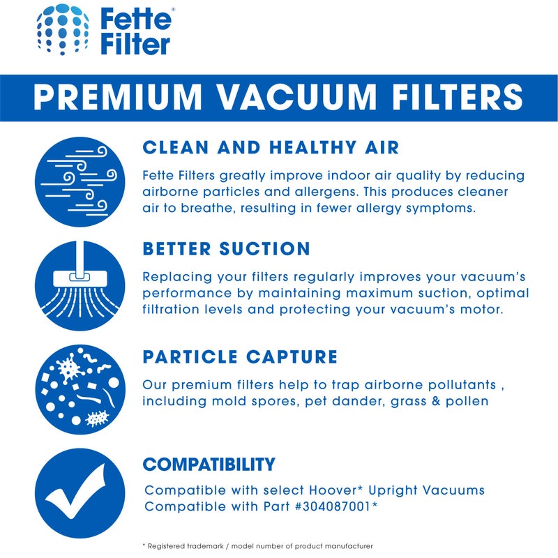 Fette Filter - 304087001 Premium Pre-Motor Vacuum Filter Compatible with Select Hoover Bagless Upright Vacuums Compare to Part Number 304087001 (QTY2) - Image 4